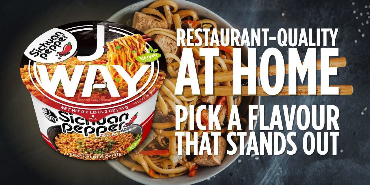 J WAY Sichuan Pepper Spicy Beef Flavour Stir-Fried Noodles Cup 91g (Vegan) (BBD:Oct 2026 )