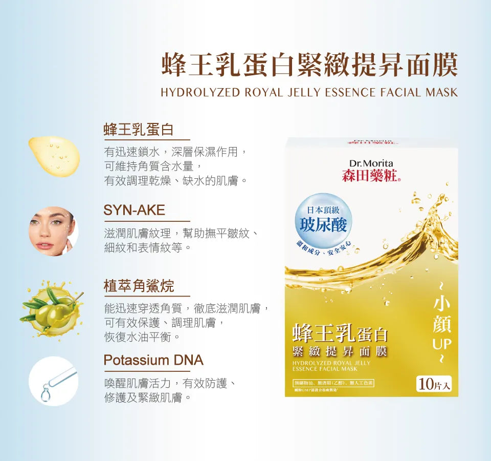 台灣直送 森田藥粧蜂王乳蛋白緊緻提升面膜 (10片)