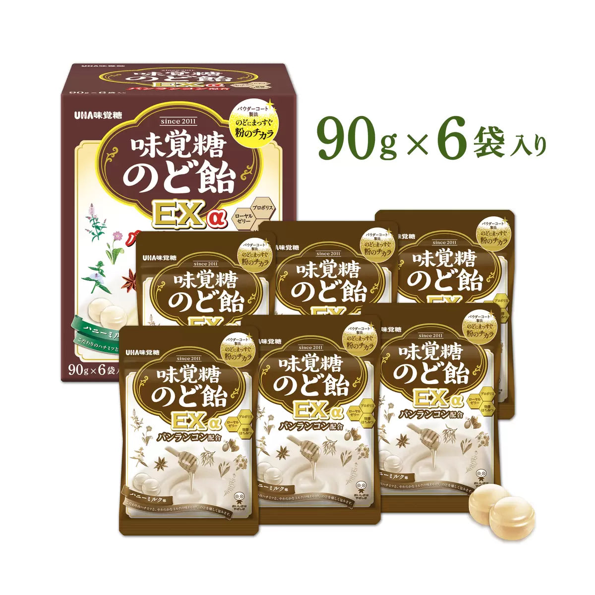 日本直送 Costco UHA味覺糖 蜜糖潤喉糖EX α(蜂蜜牛奶味)90g x 6袋裝