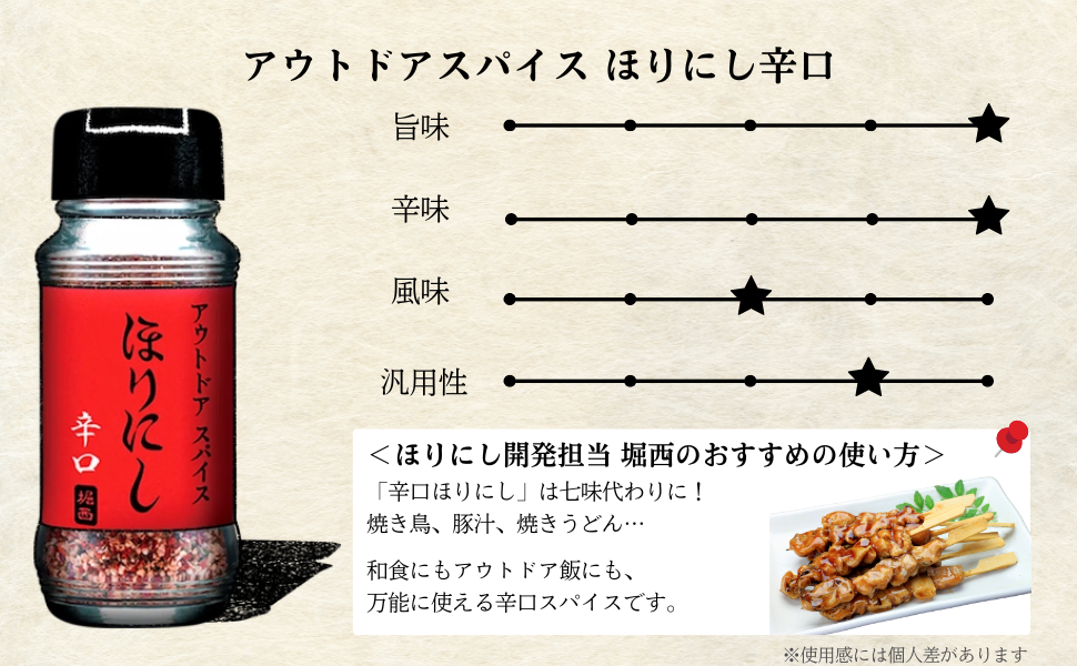 Japan Spicy & Savory! Outdoor All-Purpose Spice - Horinishi KARAKUCHI (Spicy) (90g)
