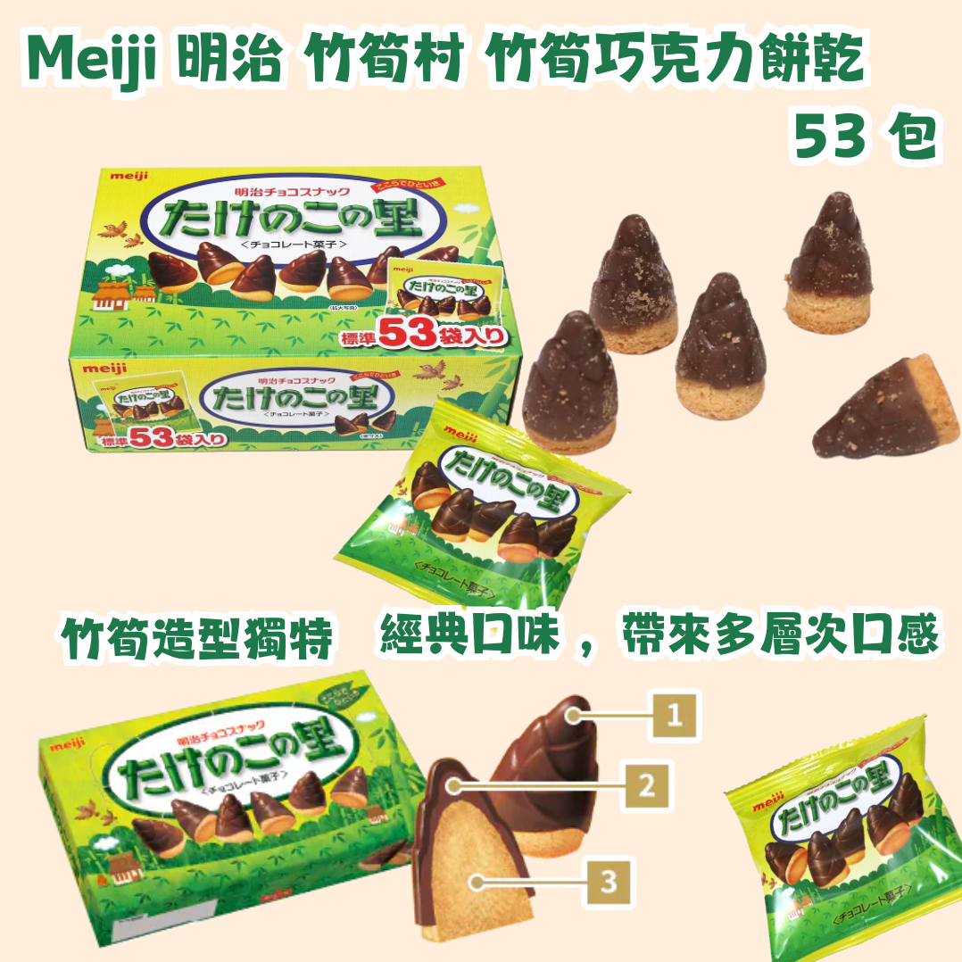 日本直送 Costco Meiji 明治 竹筍村 竹筍巧克力餅乾 53包