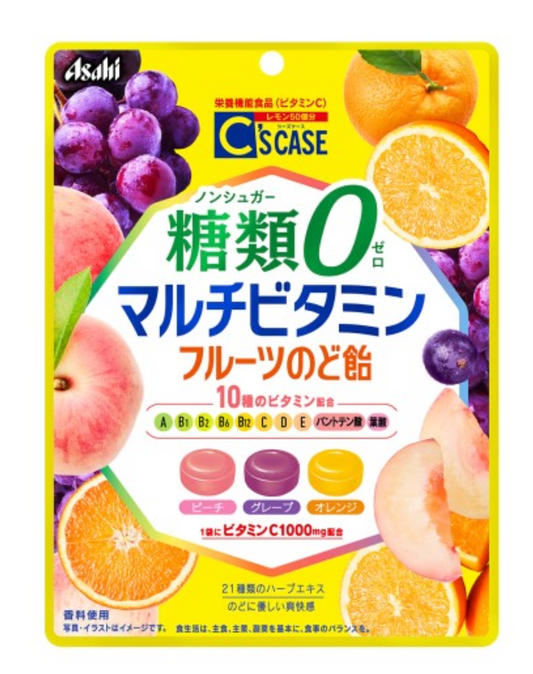 日本直送   Asahi  多種維他命果味潤喉糖 ( 72g ) （ 無糖 ）