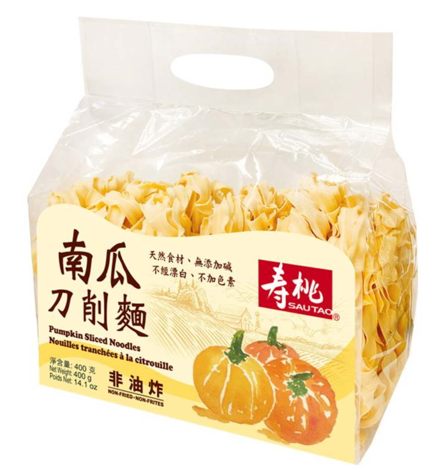 香港 壽桃牌 南瓜刀削麵  ( 400g -6人份 ) - 非油炸健康乾麵（賞味期 : Jan 2027 ）