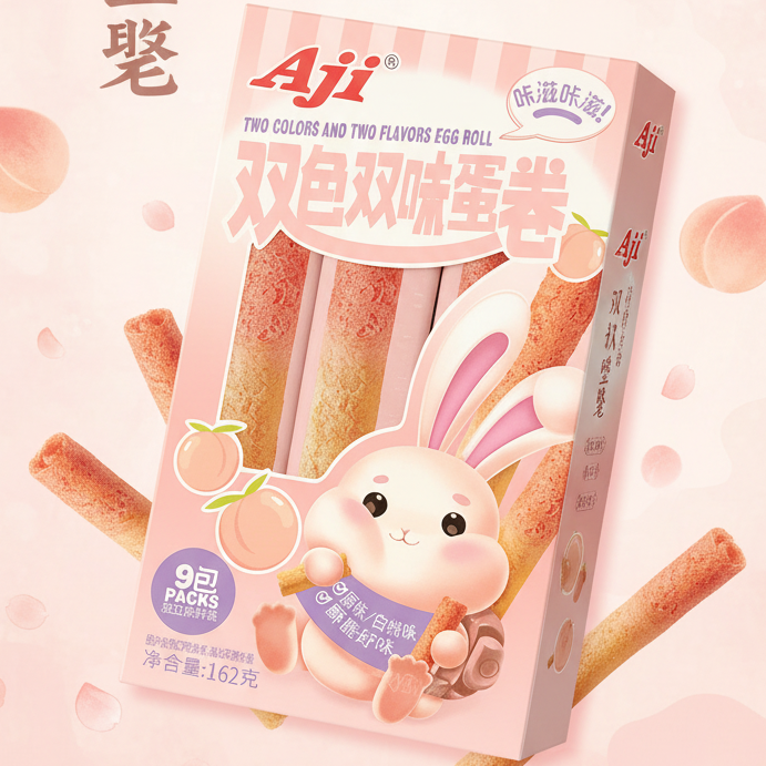 中國 Aji 雙色蛋捲-白桃162g（賞味期：Sep 2026 ）