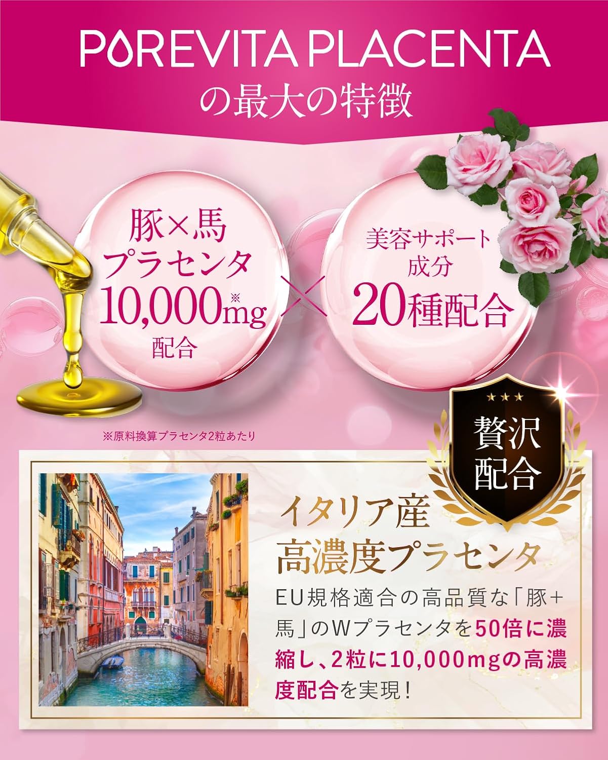日本直送 PoreVita Placenta 10000 膠原蛋白＋胎盤素＋CICA 美肌膠囊（30日份／60粒）